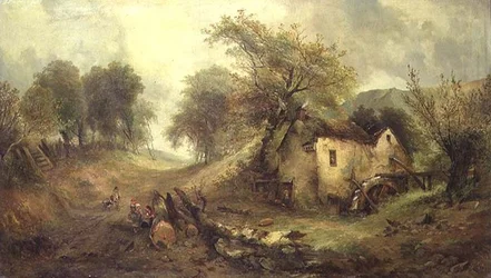 Kinderen op een pad bij een molen