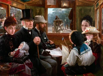 Een busrit naar Piccadilly Circus Mr Gladstone reist met gewone passagiers, 1885