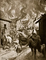 Canterbury Verbrand door de Denen, 851 AD, illustratie uit 