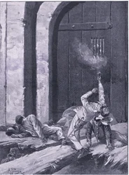 Delhi: Luitenant Salkeld, Bengal Engineers blazen de Kashmir Gate op, illustratie uit British Battles on Land and Sea, 1915
