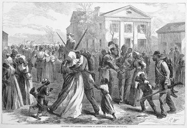 Afgezwaaide Gekleurde Vrijwilligers in Little Rock, Arkansas, uit Harpers Weekly