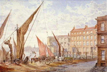 Uitzicht op Maidstone Wharf, Queenhithe, City of London, 1865
