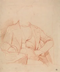 Studie voor het portret van Mr. Coleman: zittend, frontaal, linkerhand op heup, rechterarm op tafel