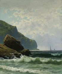 Zeegezicht met boten voor de kust door Alfred Thompson Bricher