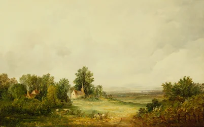 Schapen bij een Kerk in een Bosrijk Landschap