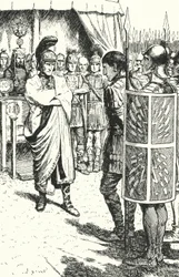 De Romeinse keizer Theodosius de Grote veroordeelt Magnus Maximus ter dood voor zijn rol in de moord op Gratianus, 388