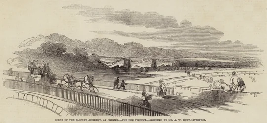Scène van het spoorwegongeluk, bij Chester, de Dee Viaduct