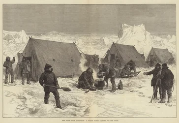 De Noordpool Expeditie, een Sledepartij kampeert voor de Nacht