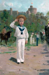 Edward, Prins van Wales, groet de kleuren