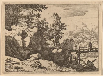 Man op een kleine houten brug