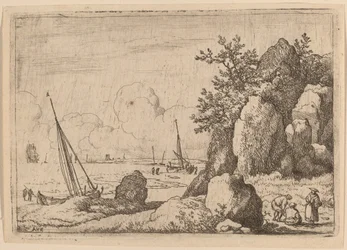 Zeegezicht met Drie Figuren aan de Rechterkant
