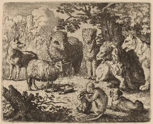 Het document wordt geopend en onthult de kop van het vermoorde konijn, waarschijnlijk ca. 1645-1656.