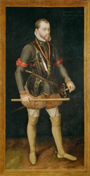 Koning Felipe II, zoon van keizer Karel V en koning van Spanje ... (schilderij op doek)