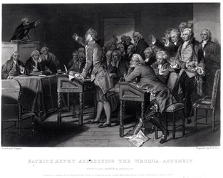 Patrick Henry Spreekt de Vergadering van Virginia Toe, Maart 1775 Gegraveerd door Henry Bryan Hall (1808-84), 1856
