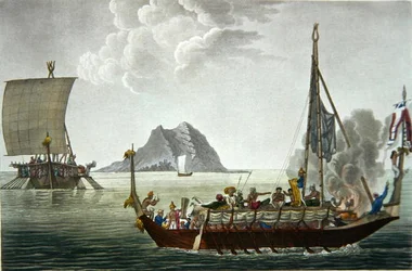 Uitzicht op de Corocores van het Eiland Guebe, van het Eiland Pisang, uit Voyage Autour du Monde sur les Corvettes de L