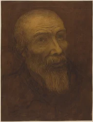 Kop van een kale man met baard