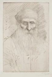 Hoofd van een man met een lange baard