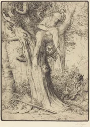 Landschap met een jongen in een boom (detail)