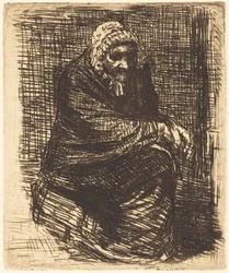 Oude vrouw zittend