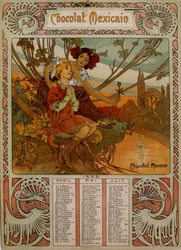 Chocolade Masson kalender geïllustreerd door Mucha (1860 – 1939). een Tsjechische Art Nouveau schilder