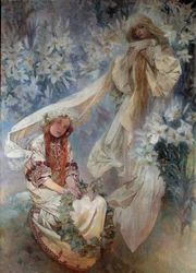 De Madonna met lelies, schilderij van Alphonse Mucha (1860-1939), 1905, privécollectie