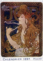 Poster van papierfabrieken Job in Toulouse gemaakt door de schilder Mucha. 1897.