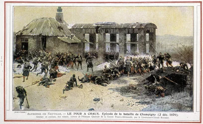 De kalkoven - Episode van de Slag bij Champigny (02/12/1870) door Alphonse de Neuville. Gegraveerd door Luitenant-Kolonel Rousset uit 