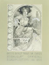 Officieel banket van de Internationale Tentoonstelling van Parijs 1900. Ontwerp voor het menu.