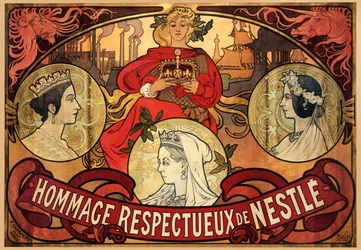 Reclameposter voor Nestlé, eerbetoon aan het diamanten jubileum van koningin Victoria, 1897