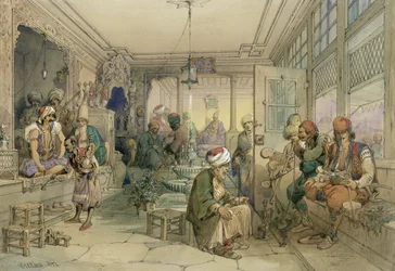 Een koffiehuis, Constantinopel, 1854