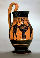 Attische zwartfigurige olpe met Athena die Poseidon confronteert, 6e eeuw v.Chr.