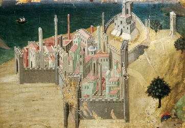 Stad aan zee, door Ambrogio Lorenzetti (1290-ca. 1348), tempera en goud op hout, 22.5x33.5 cm