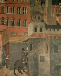 Huizen en ruiters (muurschildering)