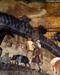 Boeren ploegen de velden. Detail van De effecten van goed en slecht bestuur op de stad en het platteland