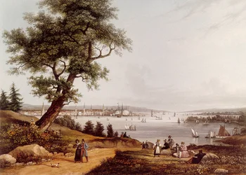 Uitzicht op de stad New York in 1840
