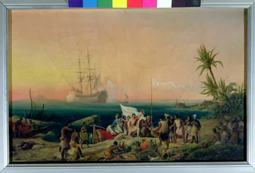 Jean de Bethencourt (ca. 1360-1425), Normandische navigator, ontdekt het eiland Lanzarote in 1402, 1848