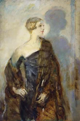 Portret van Lady Abdy, driekwart lengte, met een bontjas