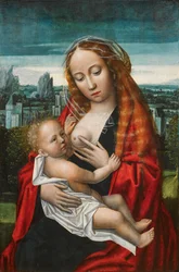 Dutch: Maria met kind zittend voor een landschap The Virgin and Child