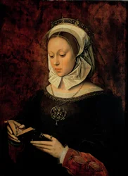 Jonge vrouw die een getijdenboek leest