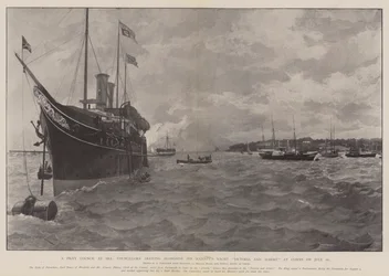 Een Geheime Raad op Zee, Raadsleden arriveren naast het Jacht van Zijne Majesteit Victoria en Albert in Cowes op 26 juli