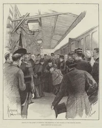 Aankomst van de koningin in Florence, de ontvangst van Hare Majesteit op het treinstation