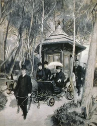 Koningin Victoria rijdend in een muilezelwagen met John Brown aanwezig