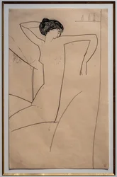 Anna Akhmatova, naakt zittend, haar hoofd leunend op haar linkerschouder