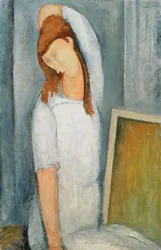 Portret van Jeanne Hebuterne met haar linkerarm achter haar hoofd