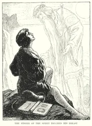 De vinger van de geest raakte zijn borst (gravure)