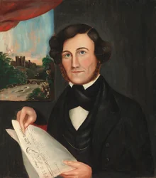 Man genaamd Hubbard leest "Boston Atlas"