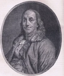 Benjamin Franklin, illustratie uit Cassells Geschiedenis van de Verenigde Staten uitgegeven door Cassell, Petter & Galpin, ca. 1900 (litho)