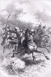 De aanval van de Pulaski, illustratie uit Cassells Geschiedenis van de Verenigde Staten gepubliceerd door Cassell, Petter & Galpin, ca. 1900 (litho)