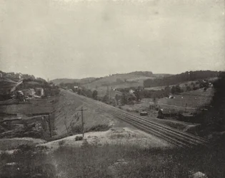 Aardgasbronnen, Grapeville, Pennsylvania (zwart-wit foto)