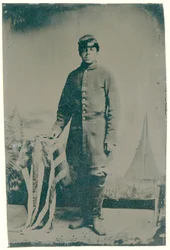 Charles H. Arnum, een soldaat in het 54e Massachusetts Volunteer Infantry Regiment, 1864 (tintype foto)